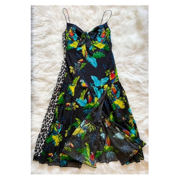 New! MARC JACOBS Tropical Palm Leaf & Animal Print Tie Front Midi Dress - Picture 4 of 8